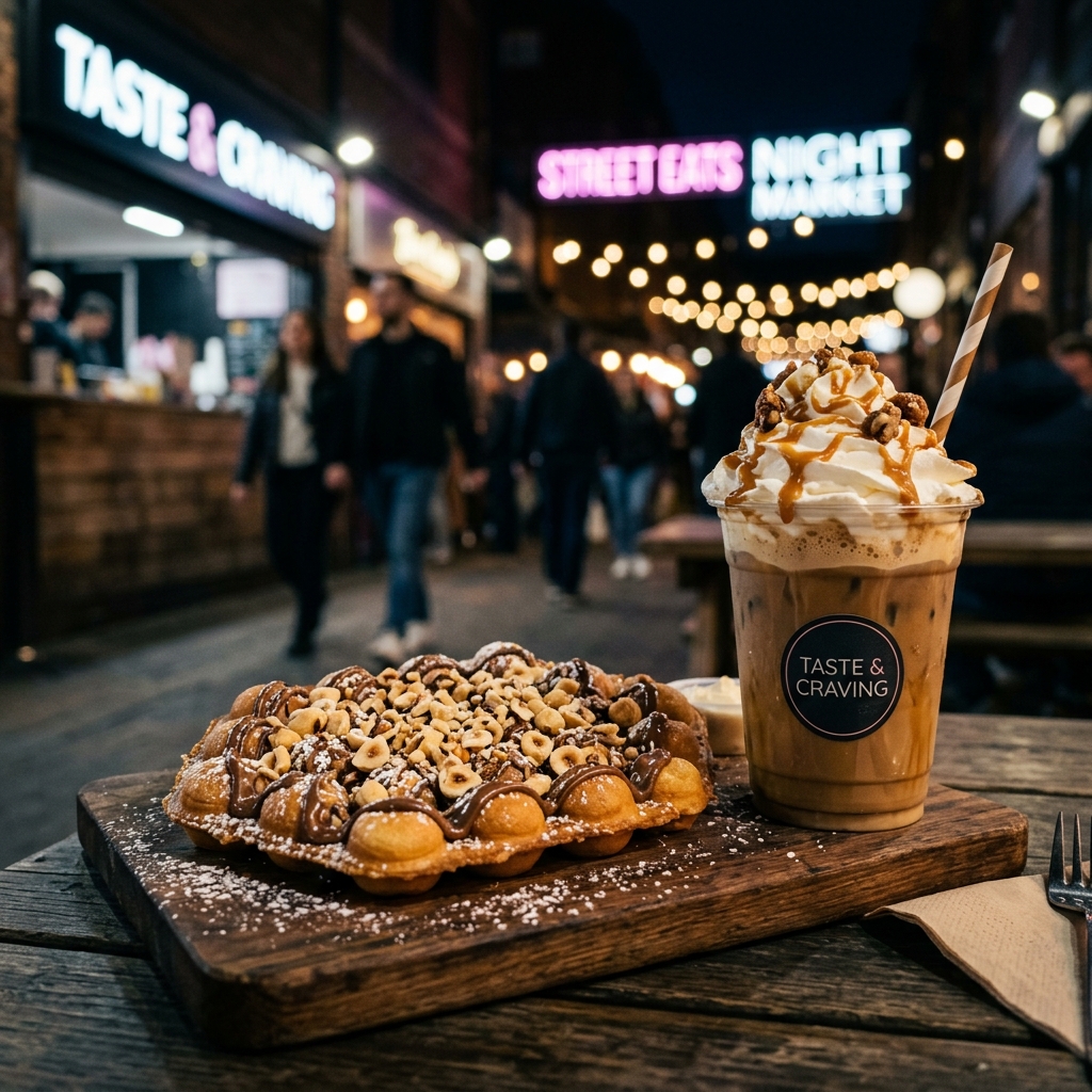 Premium Hazelnut Coffee and Belgian Waffle Combo Deal - Taste & Craviing Street Sweet Editorial