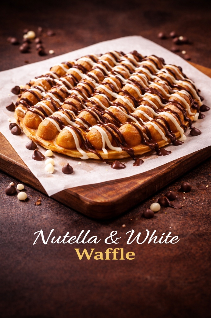 Nutella and White Waffle - elegant swirls of Nutella and white chocolate with vanilla ice cream